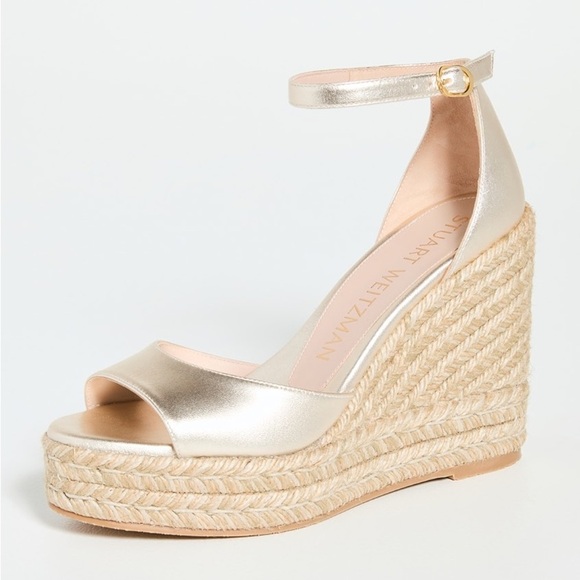 Stuart Weitzman Nudist Curve Espadrille Wedges in Gold Size 10 NWOT - Picture 2 of 12